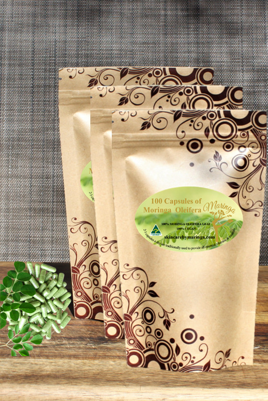 Australian Moringa Veggie Capsules 3 x 100 Natural Detox Capsules