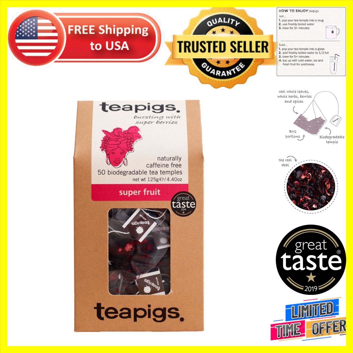 50 Count Caffeine-Free Super Fruit Tea Bags with Hibiscus & Whole Fruit