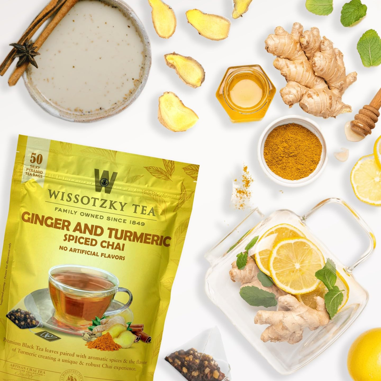 Wissotzky Tea Ginger Turmeric Spiced Chai – Pack of 50 Tea Bags