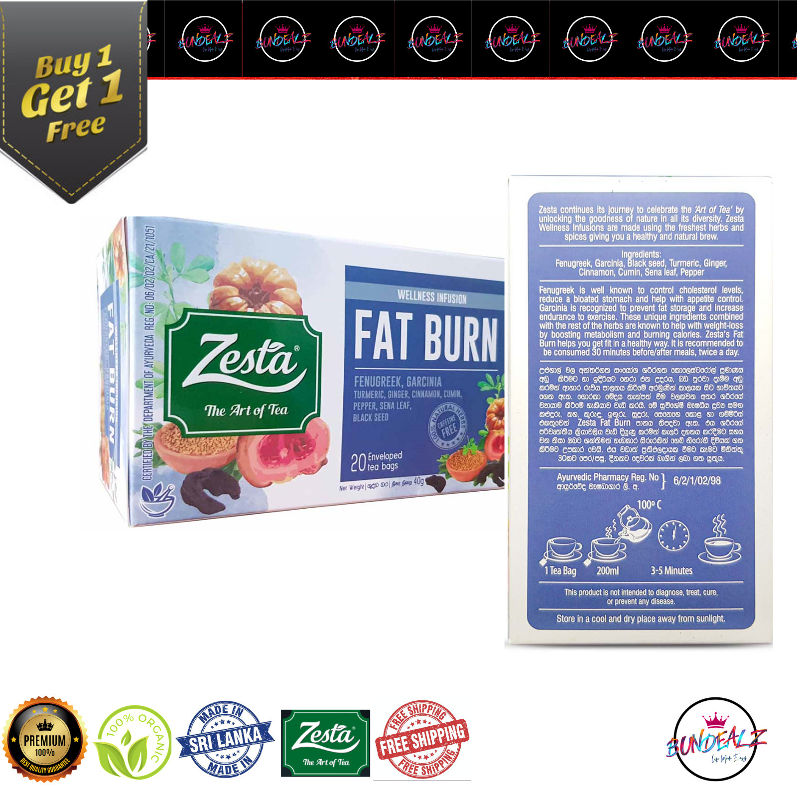 ZESTA Wellness Infusion Herbal Fat Burn Ceylon Black tea Buy 1 Get 1 offer + FS