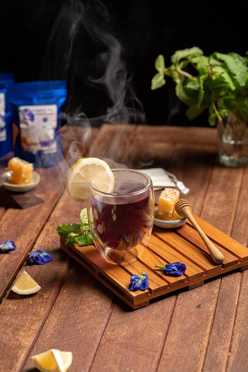 Family Share-6 Pack Hot Brew Butterfly Pea Honey Lemon 25 Bags 1.76oz Thai Tea