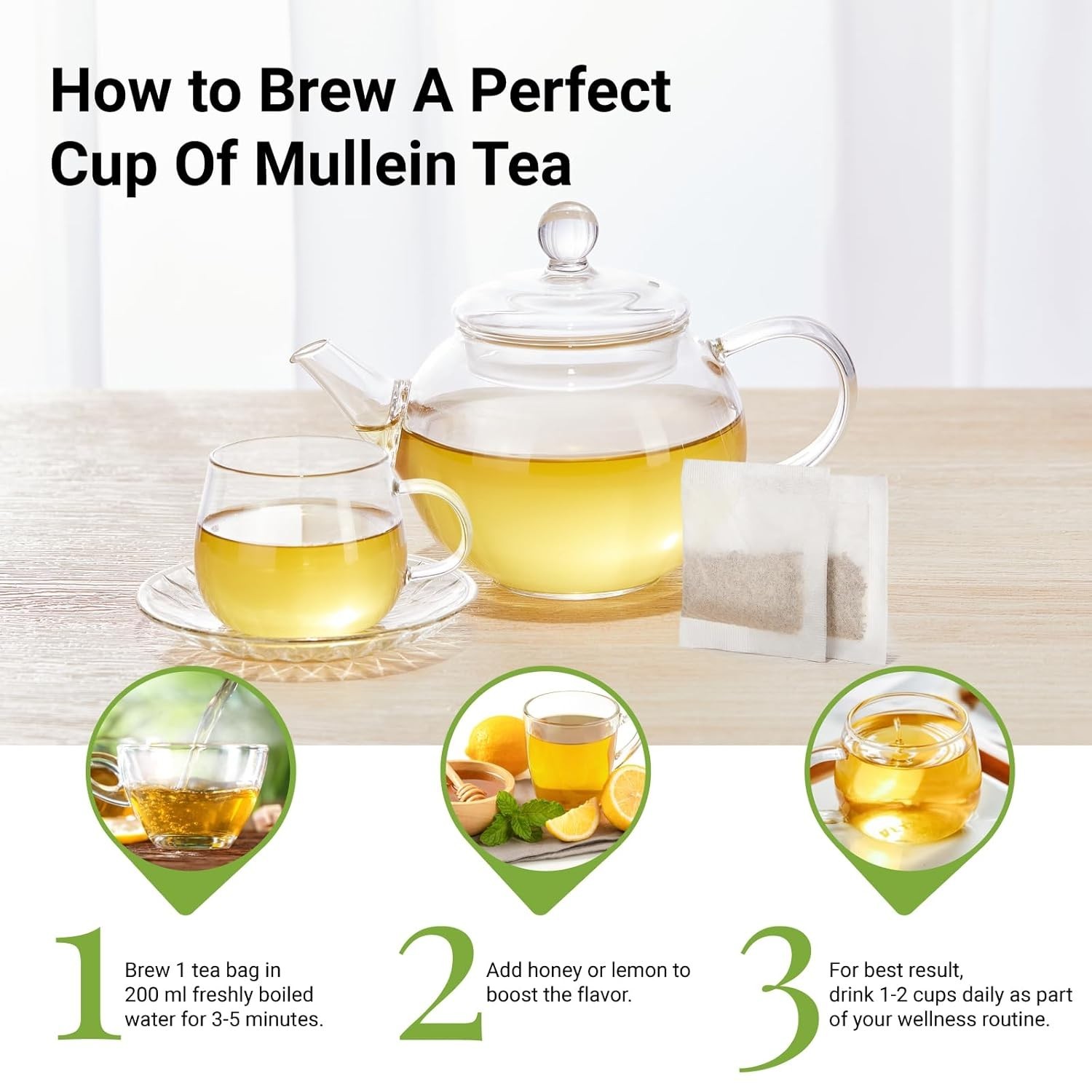 60 Mullein Tea Bags – 100 Pure Leaf | Lung Health Respiratory Support