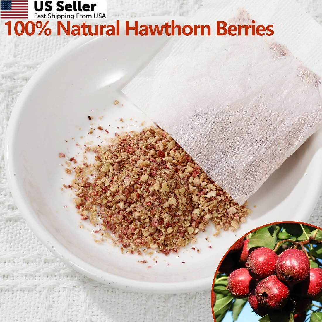 Hawthorn Berry Tea 60 Bags Natural Antioxidant Caffeine Free Herbal