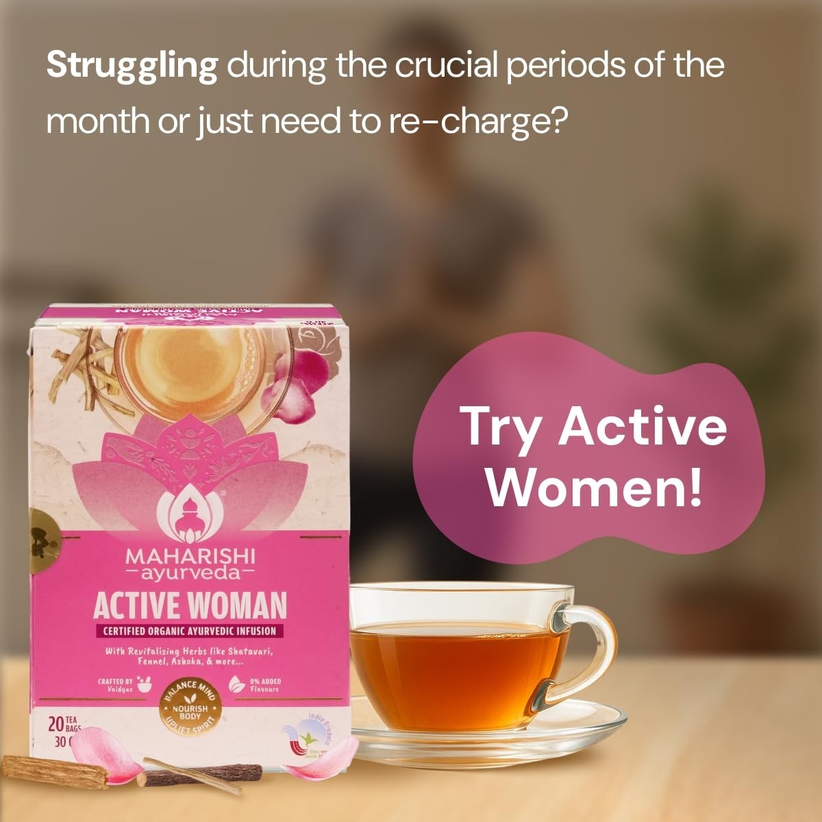 Maharishi Active Woman Herbal Tea Shatavari, Ashoka, Rose Petals 20 Tea Bags 30G