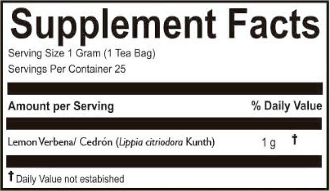 Hanan Peruvian Secrets Lemon Verbena Tea (Cedron) |1 Pack of 25 Teabags |