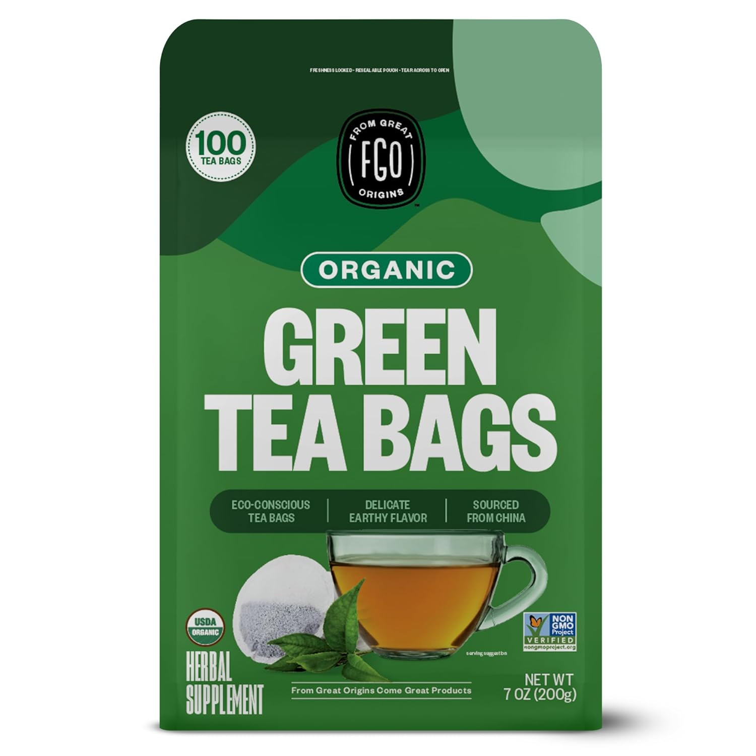 Organic Green Tea – Eco-Conscious Tea Bags – 100 Count – Packaging May Vary (Pac