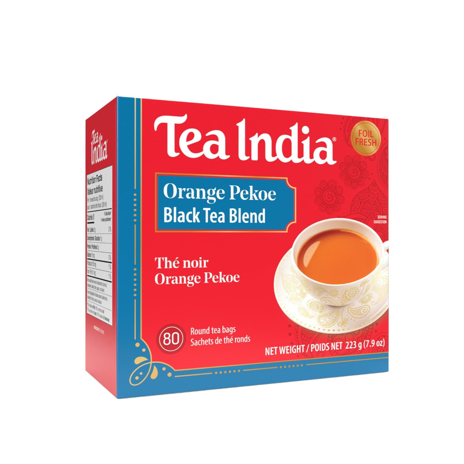 Tea India Orange Pekoe Black Tea Blend – Premium Black Tea, 80 Tea Bags (223g)