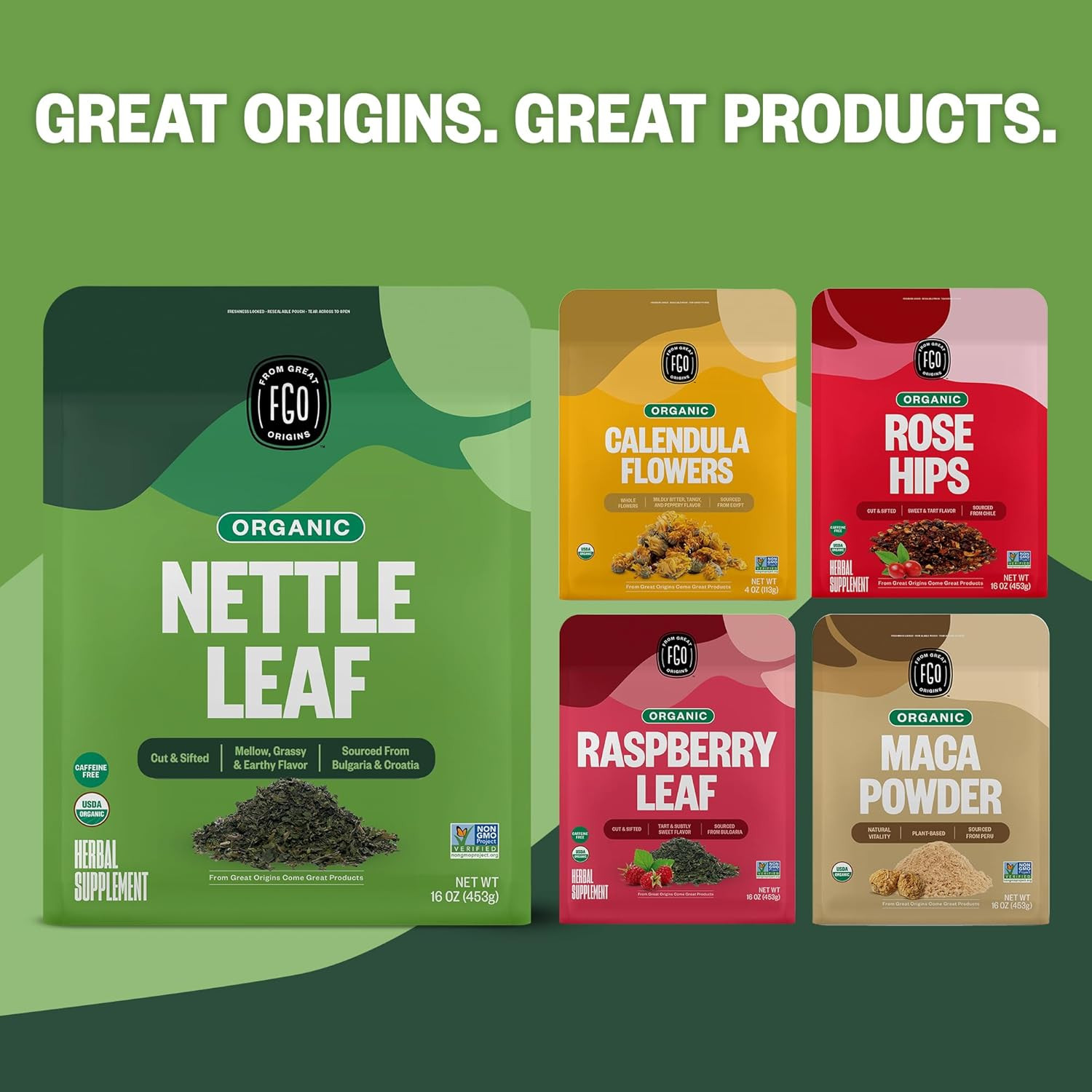 Organic Nettle Leaf Loose Tea, Cut and Sifted, Caffeine Free, 16Oz Bulk Resealab