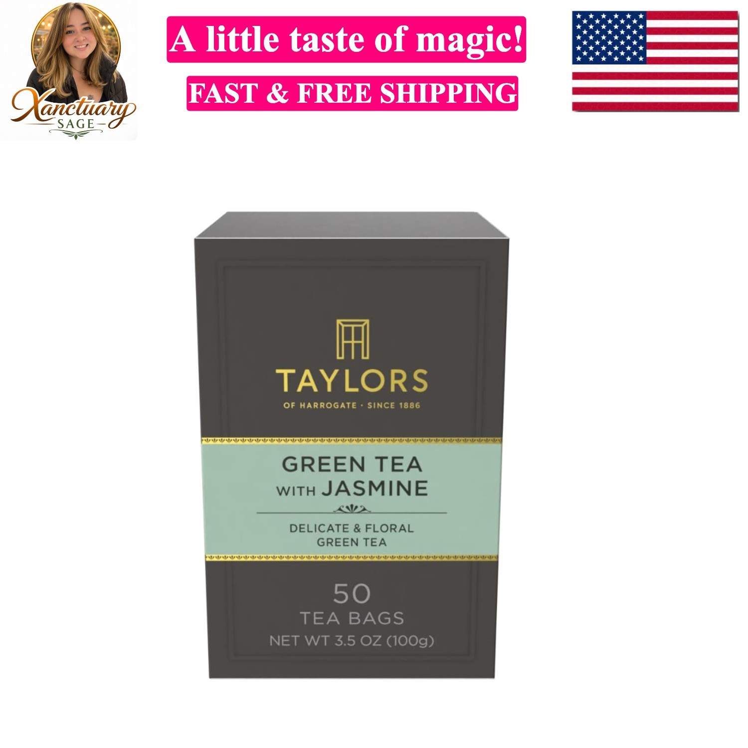 Green Tea with Jasmine, Pillow Tea Bags, 50 Count Pack of 1, Delicate, Floral…