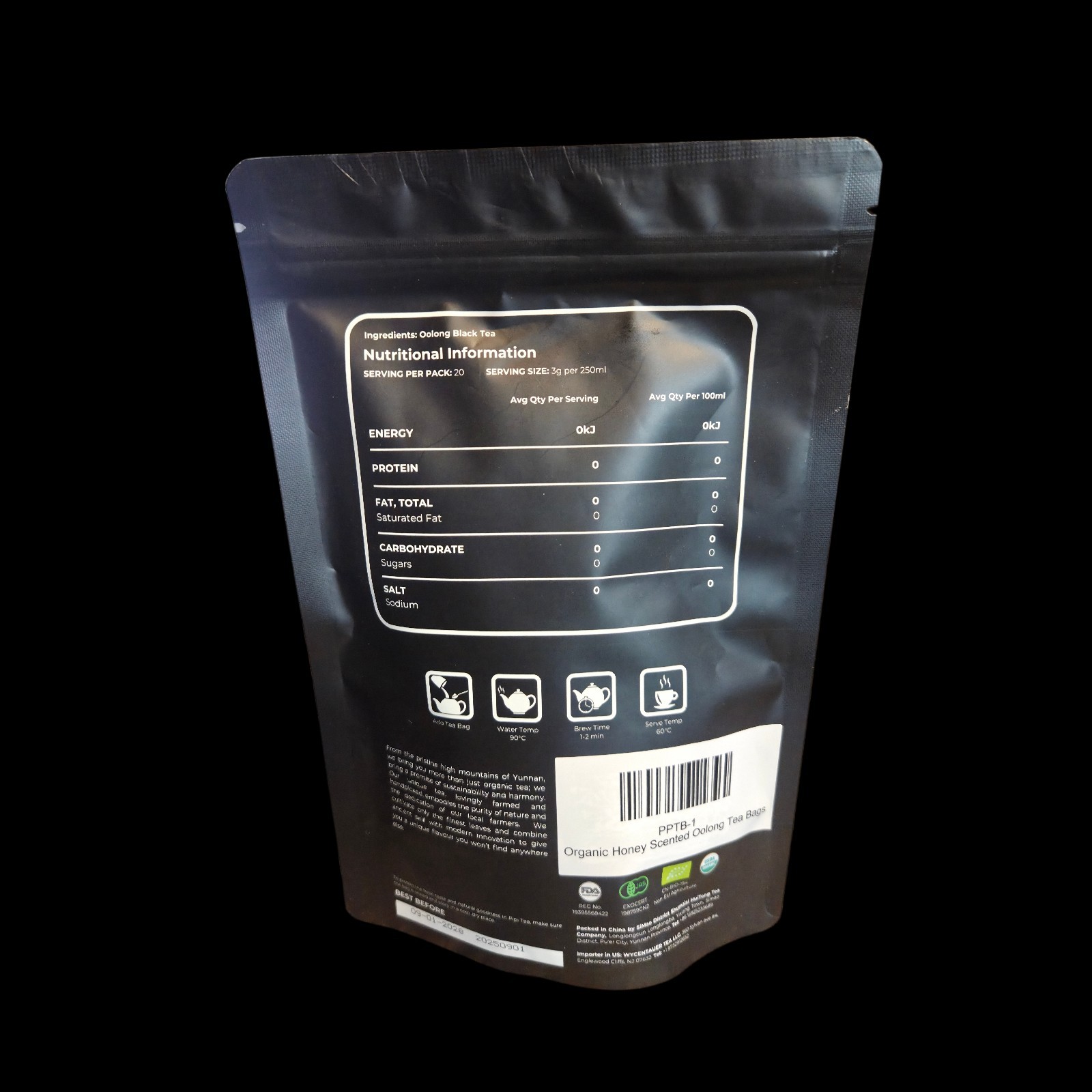 PlPl Organic Honey Scented Oolong Tea Bags New 20 Servings 3g per 250ml