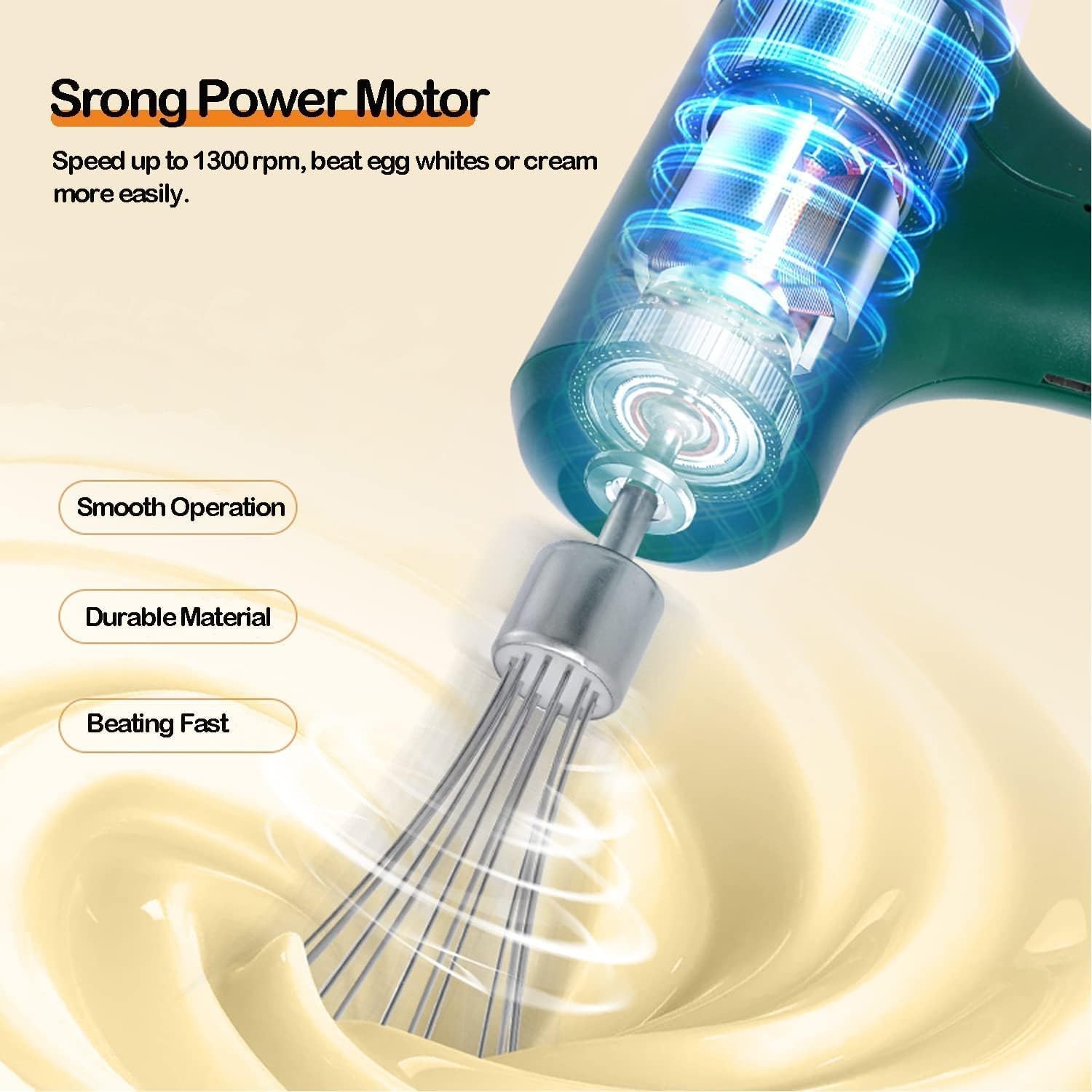 Electric Hand Whisk, USB Rechargeable, Wireless Portable Egg Beater M, White