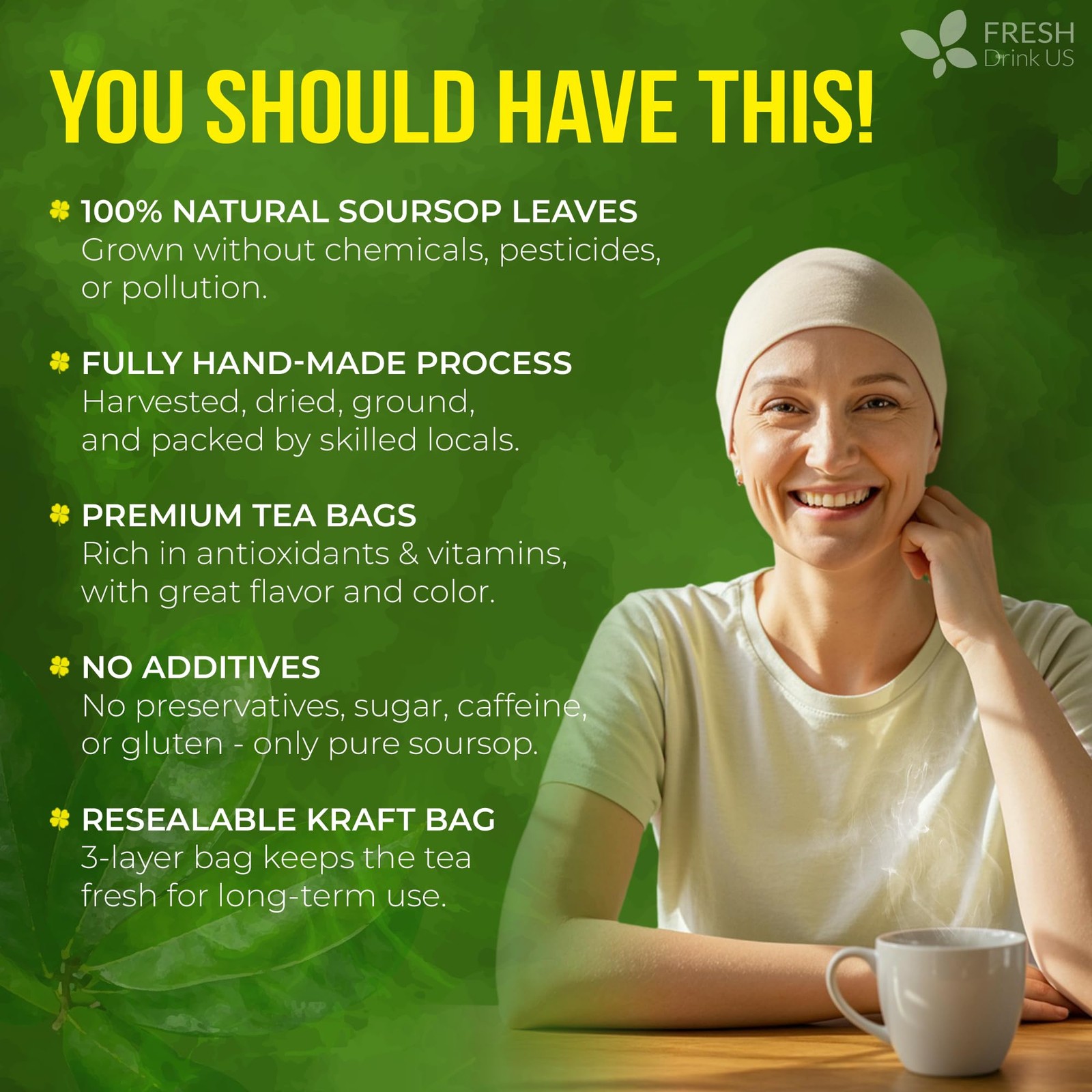 40 Premium Soursop Graviola Leaf Tea Bags, 100% Natural and Pure from Soursop Le