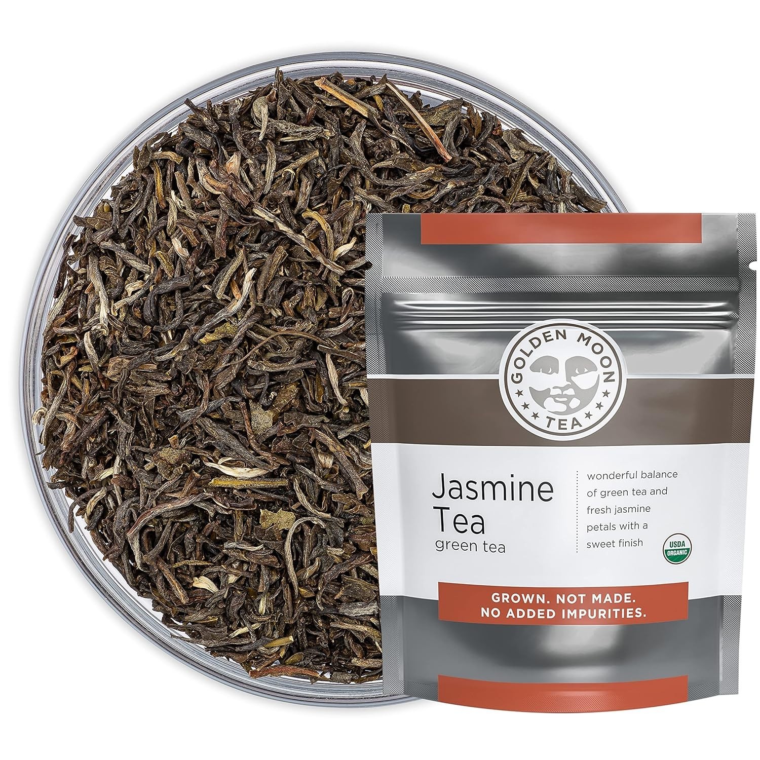 Golden Moon 8 oz Organic Jasmine Loose Leaf Tea – Pure, Natural & Refreshing