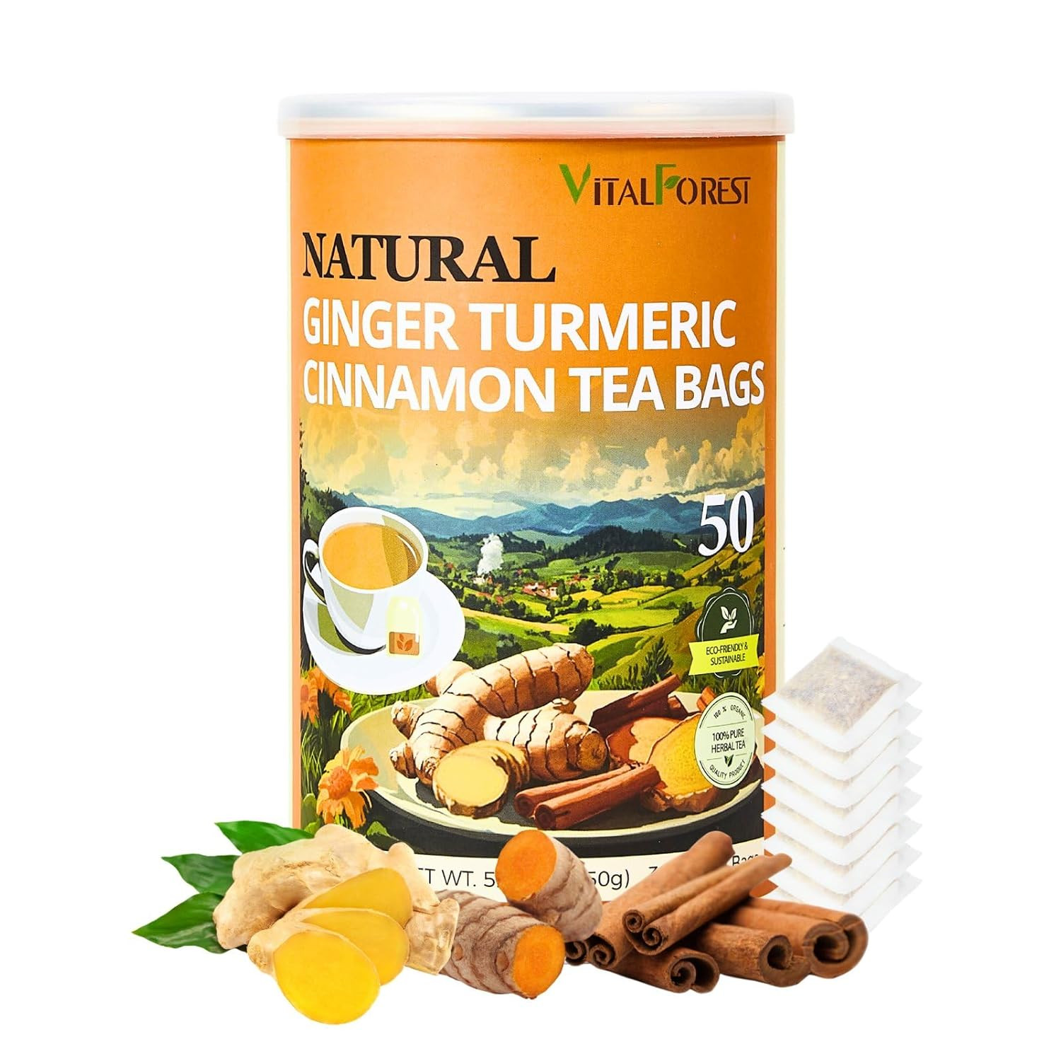 50 Premium Turmeric Ginger Cinnamon Tea Bags| Natural Ginger Tea Bags| Pure Tur