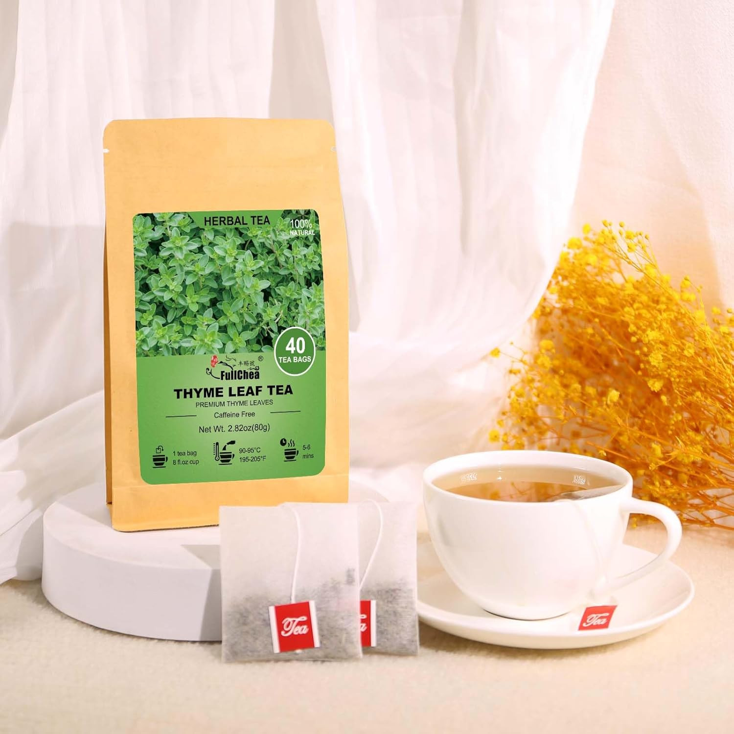 – Thyme Tea Bags, 40 Teabags – Premium Thyme Leaves – Non-Gmo – Caffeine-Free, P