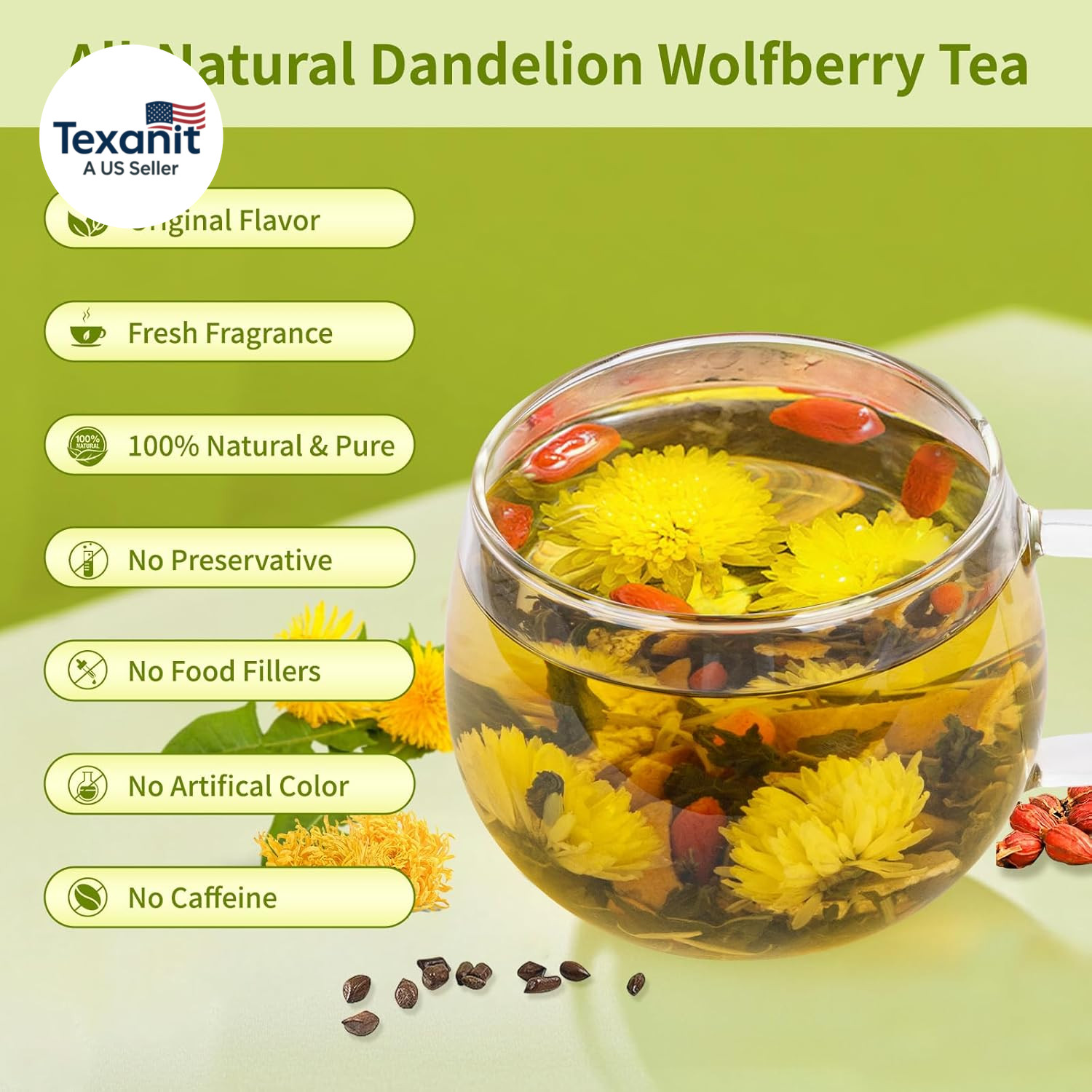 Dandelion Wolfberry Tea, Natural Kidneys & Liver Health Dandelion Root Tea with