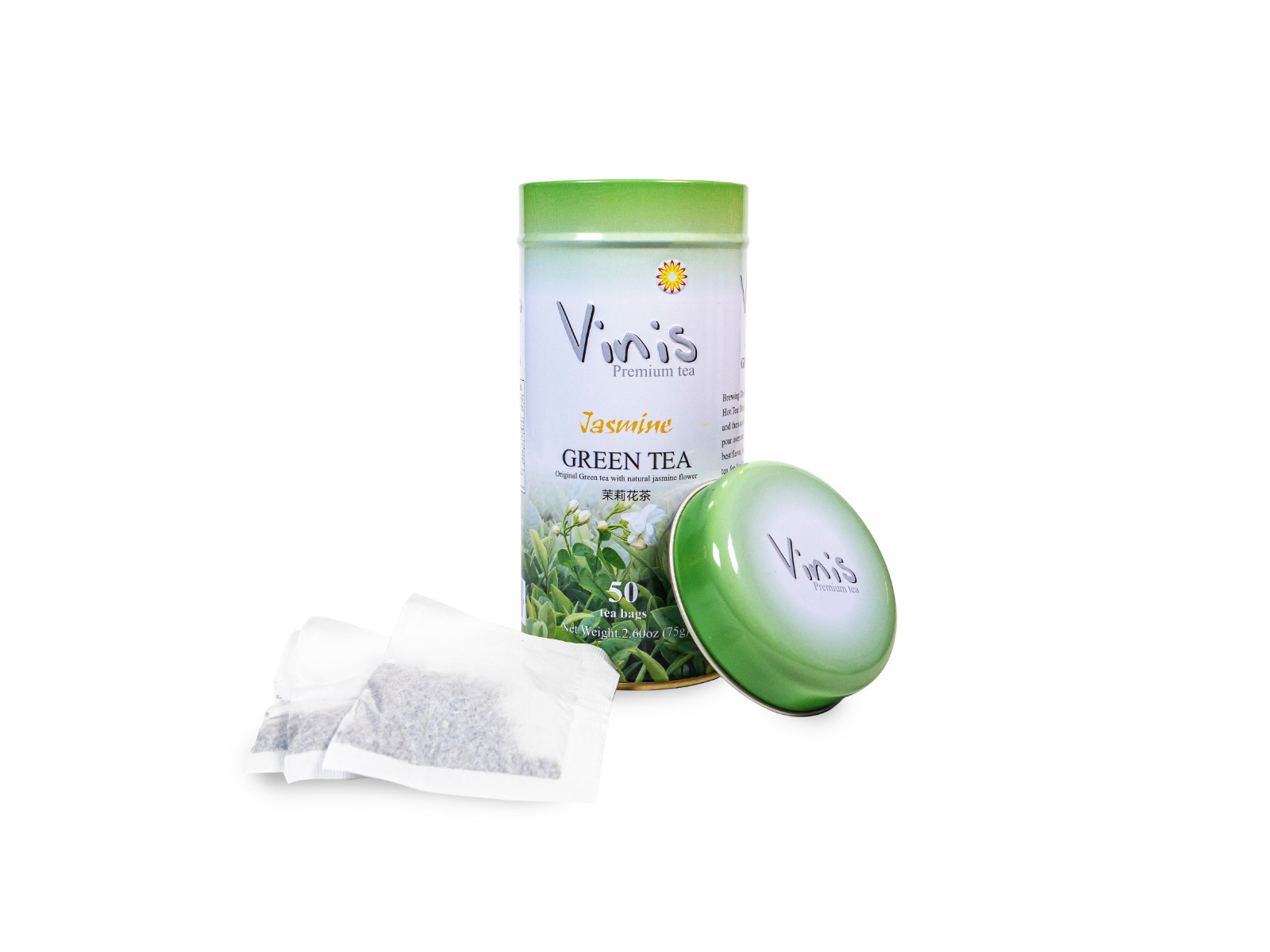 Vinis Premium Jasmine Green Tea Box of 6 Tins, 50 tea bags per Tins