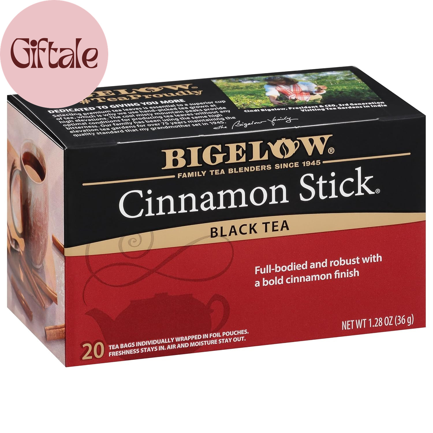 Cinnamon Stick Black Tea, Caffeinated Tea with Cinnamon, 20 Count Box (Pack of 6