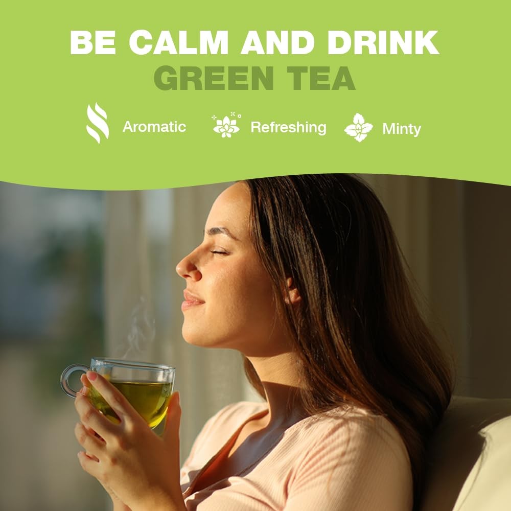 Organic Green Tea Bags – 100 Eco-Friendly, USDA Certified, Resealable Pack