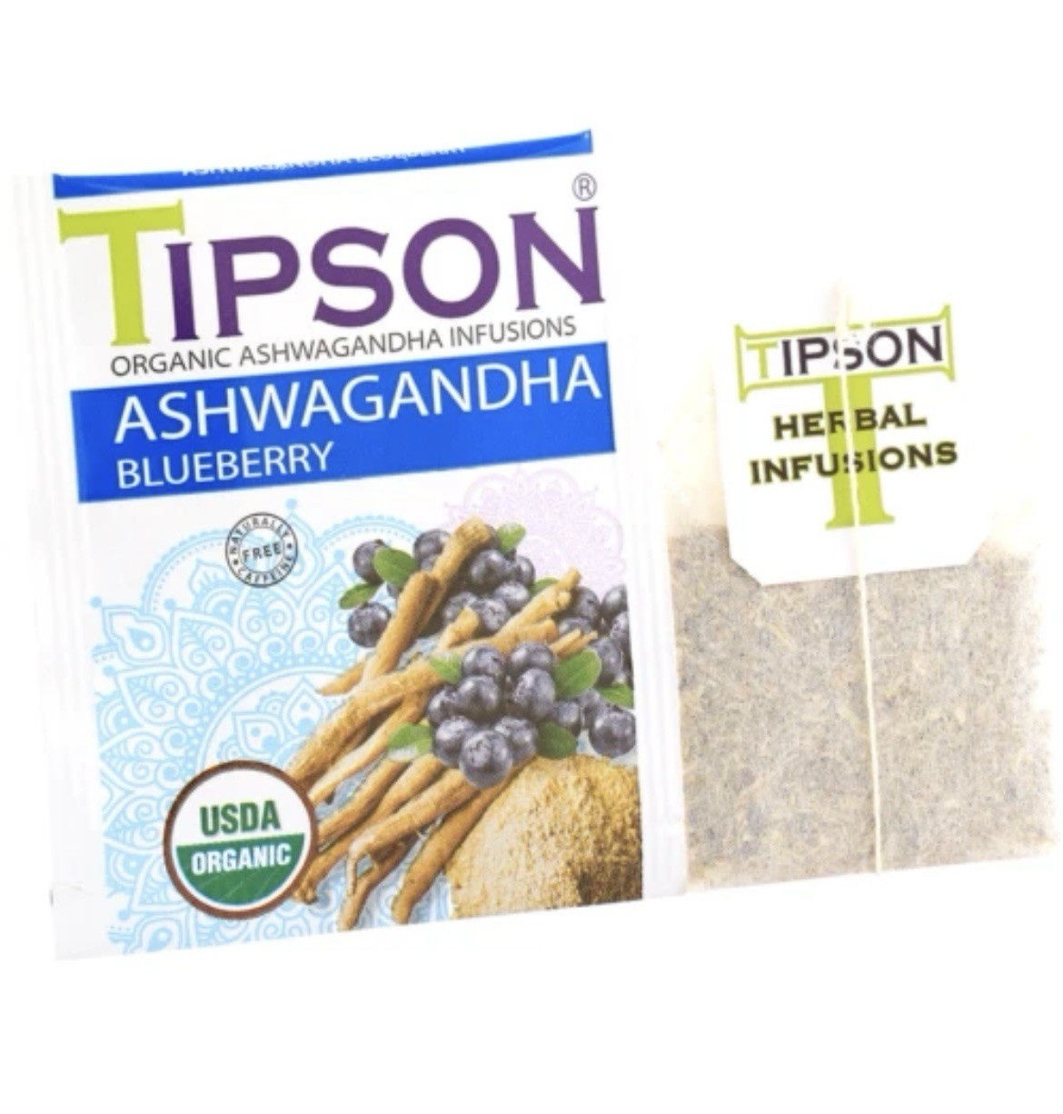 Tipson Ceylon Organic Ashwagandha Infusions with Blueberry 25 Enveloped Tea Bags