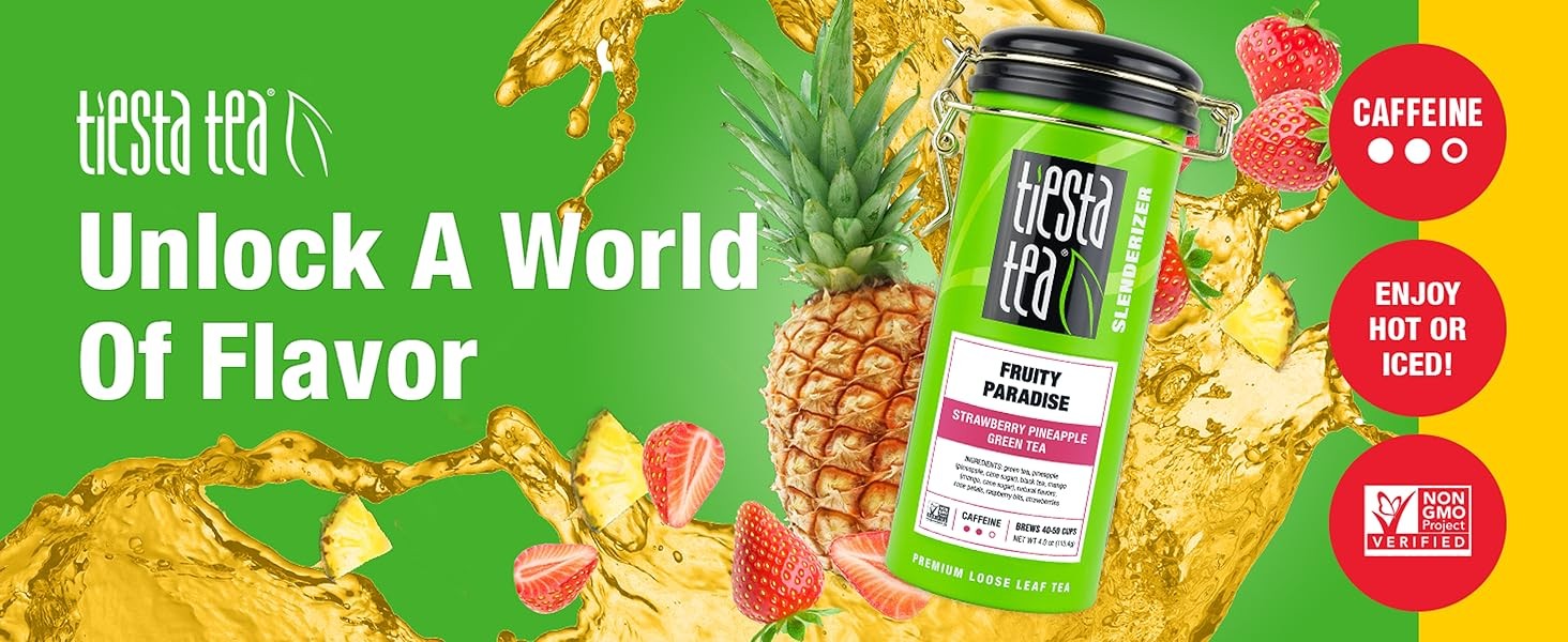 Fruity Paradise, Loose Leaf, Strawberry Pineapple Green Tea, Premium Blend,