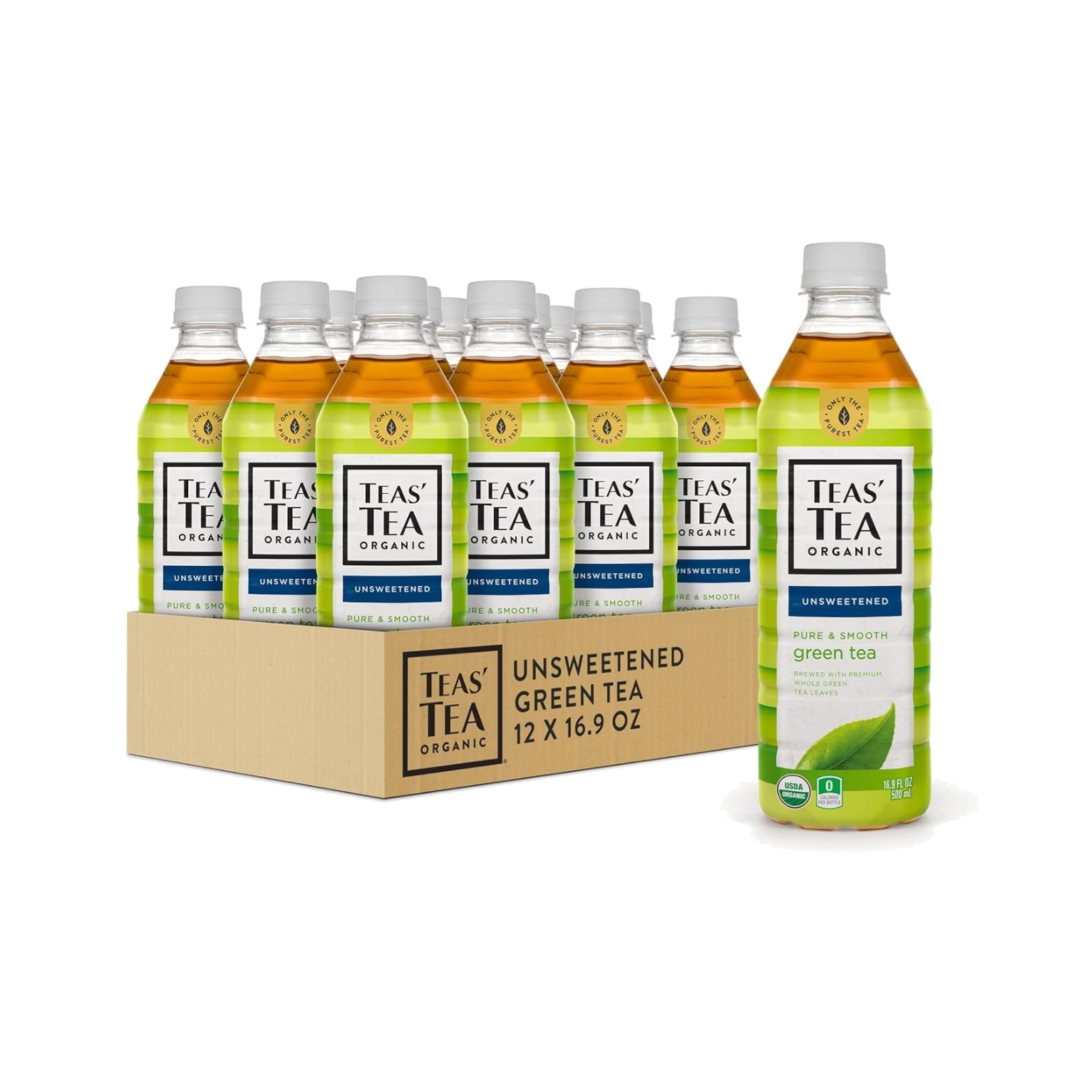 Refreshing Organic Green Tea, Unsweetened & Sugar-Free – 12 x 16.9oz Bottles