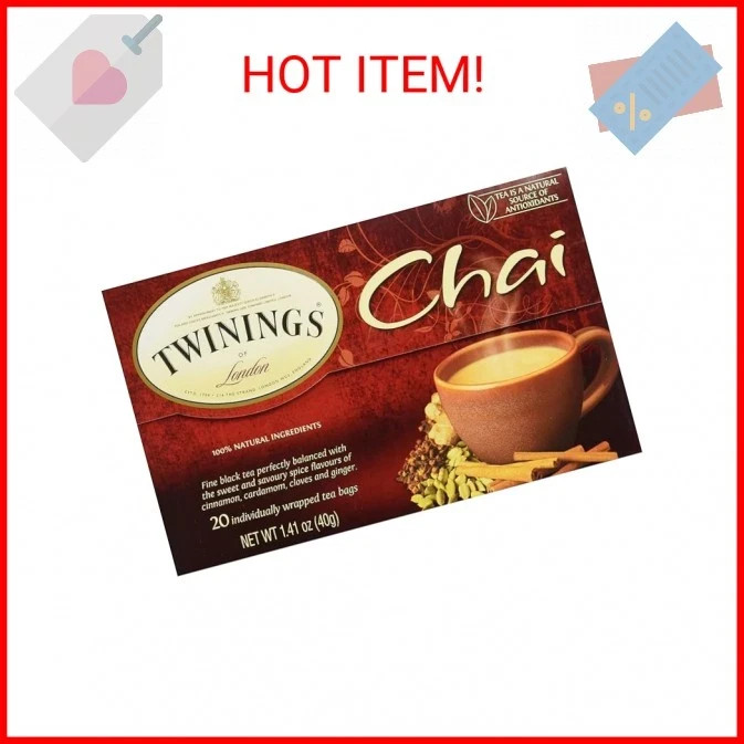 Twinings Chai Black Tea Individually Wrapped Bags, 20 Count (Pack of 1), Sweet,