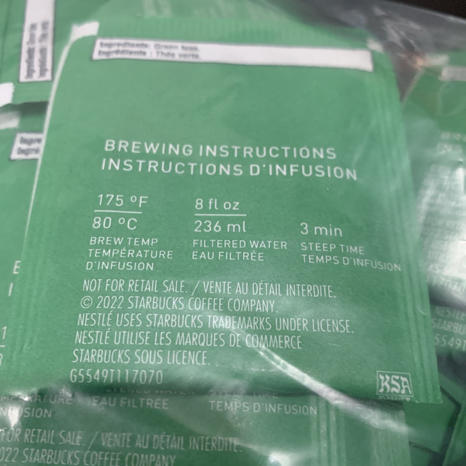 96 Pack Teavana Radiant Green Tea Starbucks Tea Filter Bags Tea Bags BULK