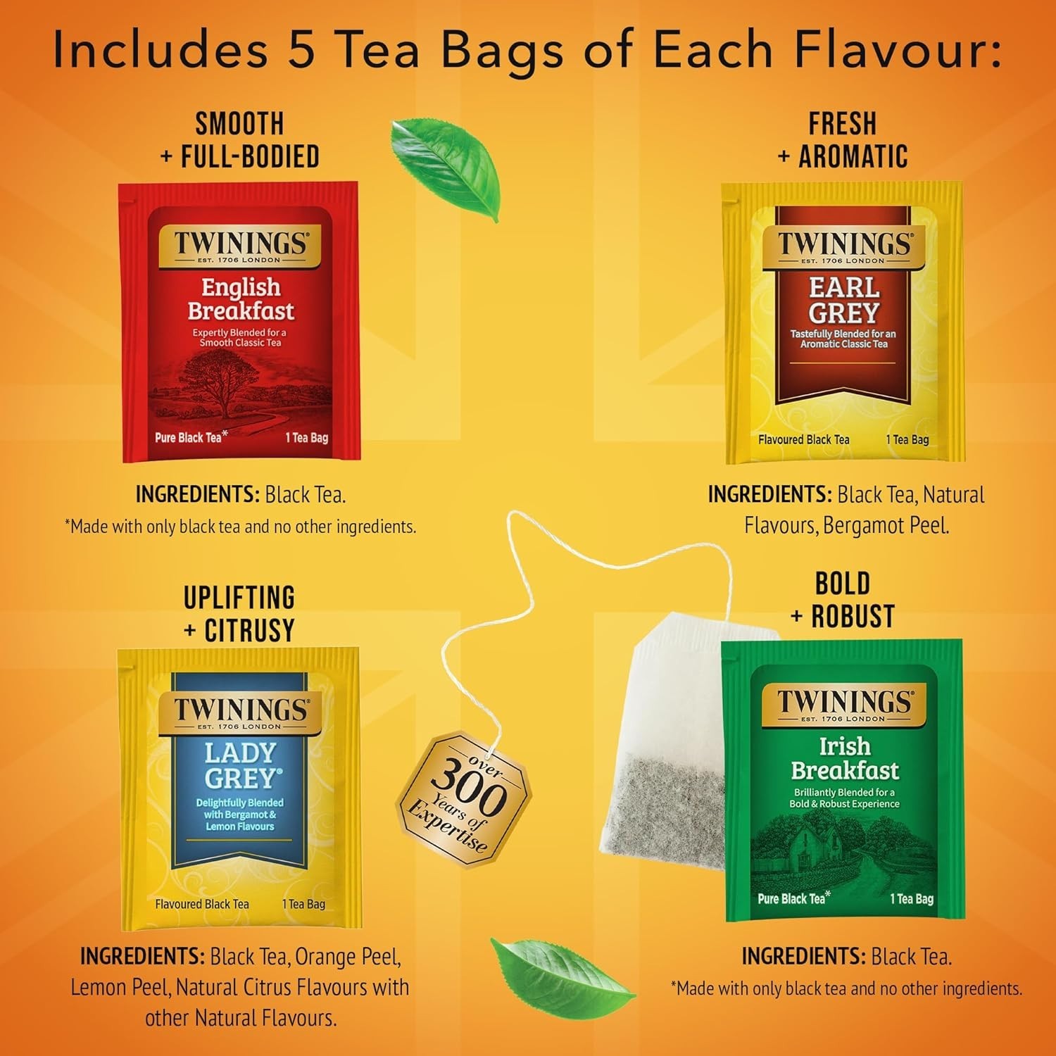 Gourmet Black Tea Bags Collection – 20 Count Selection of Classic Flavors