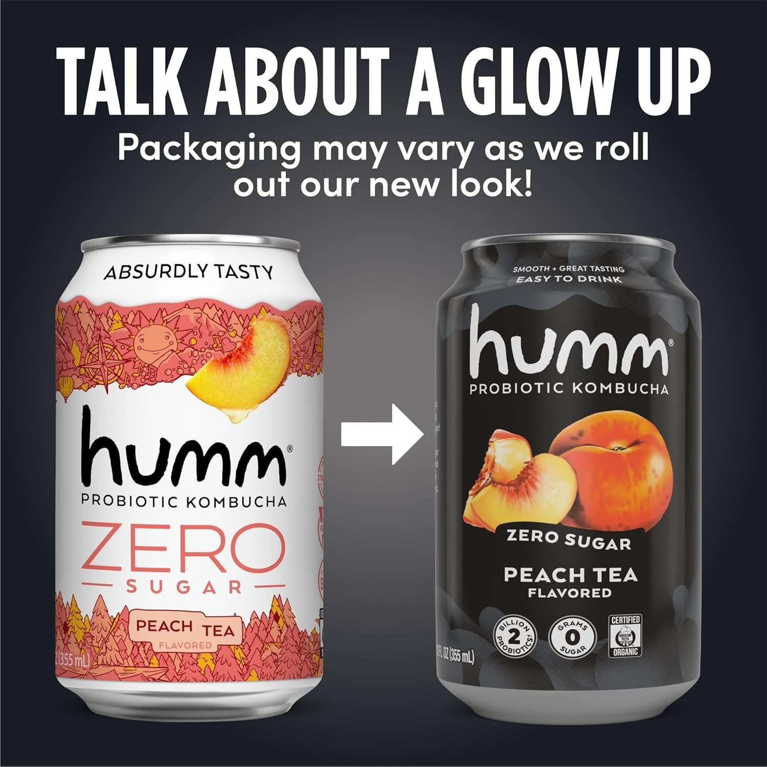 Humm Probiotic Kombucha Zero Sugar Peach Tea, No Refrigeration Needed, Keto F…