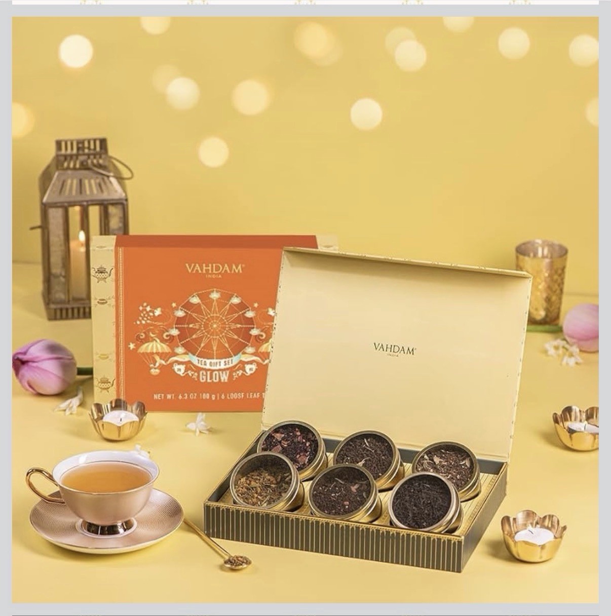 VAHDAM GLOW Tea Gift Sets 180g 6.3oz 6 Teas Luxurious Tea Gift Set BB July 26