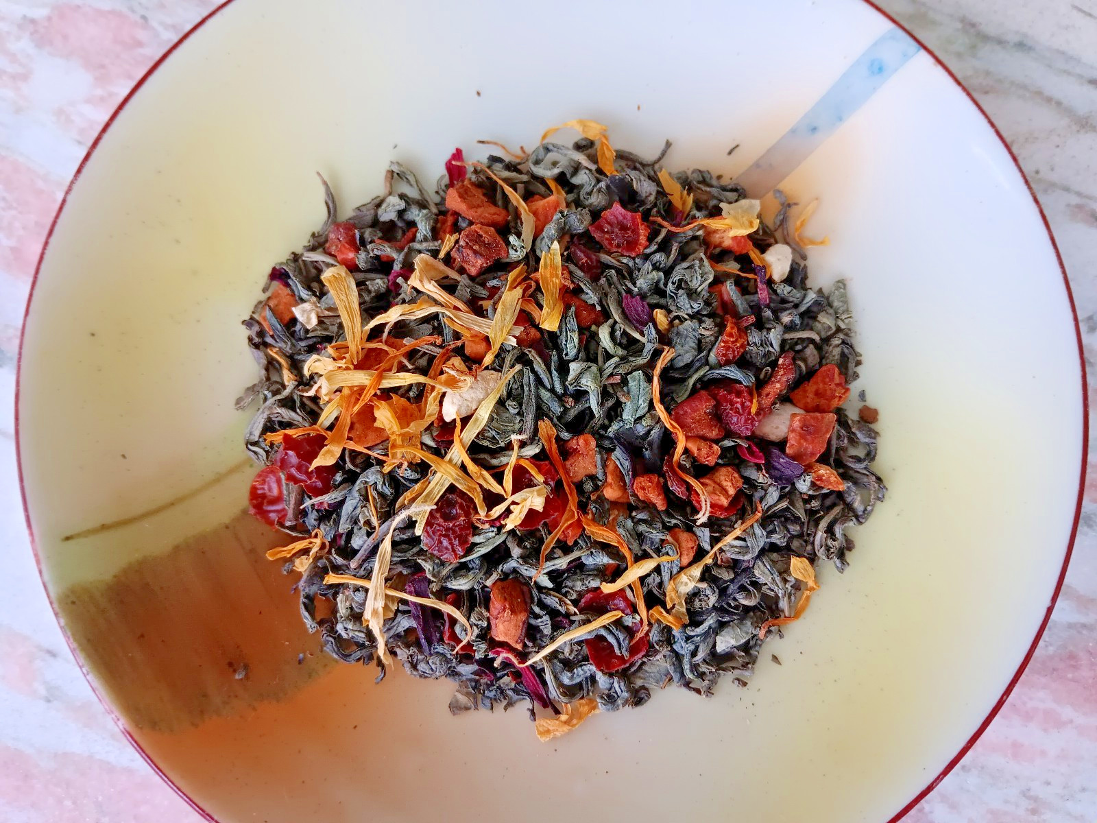 Chun Mei Green Tea Falls Mist Lemon Strawberry Hibiscus Fruited Tea Blend 1/2 Oz