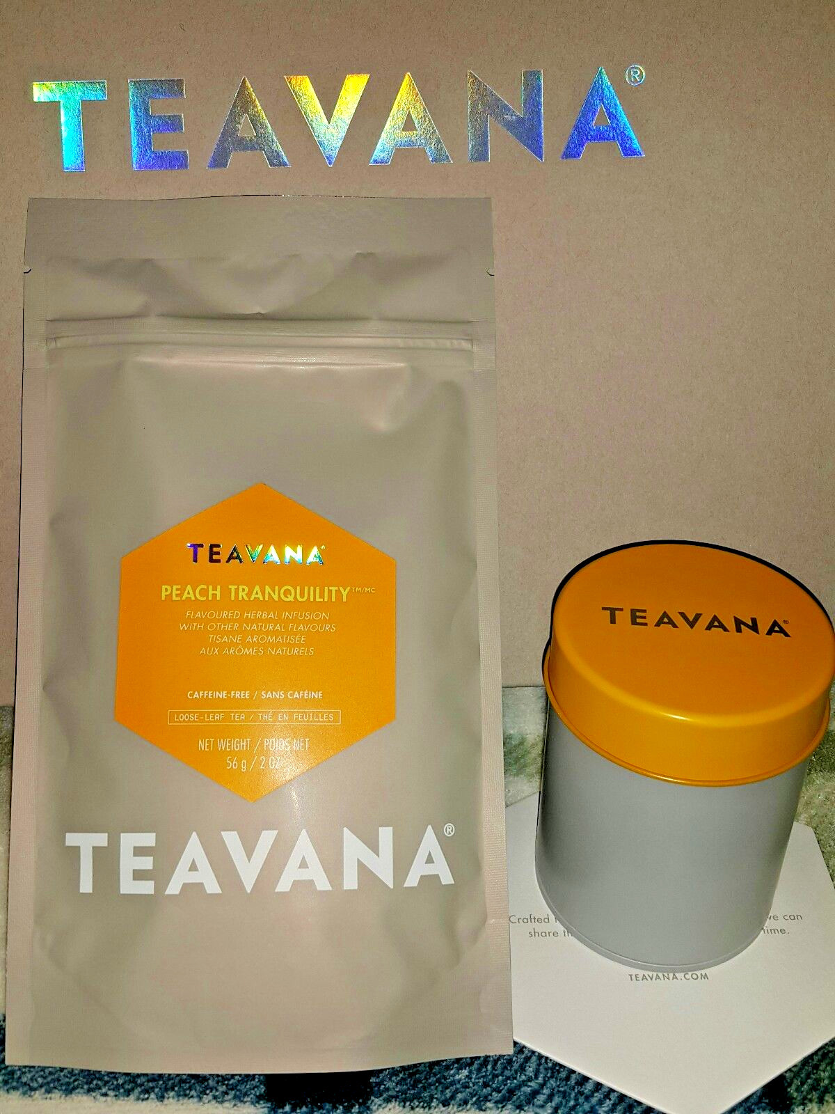 🍑🌈 🍑 NEW! 2 OZ TEAVANA PEACH TRANQUILITY HERBAL FACTORY SEALED TEA & TIN 🌈🍑