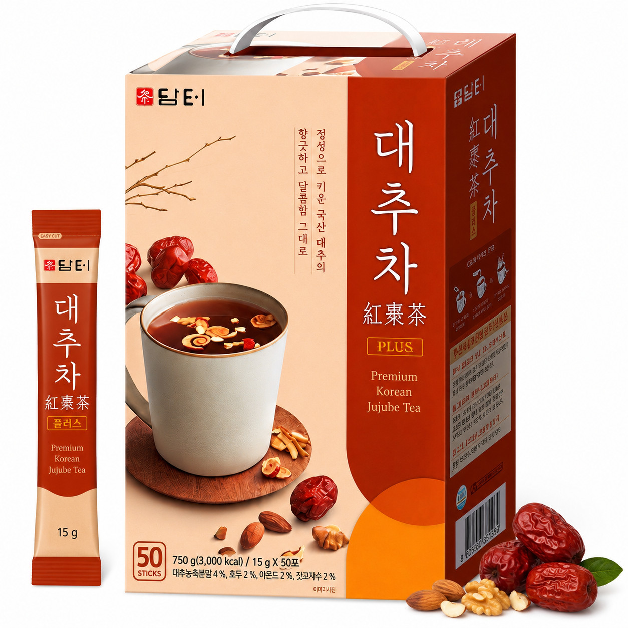 DAMTUH Jujube Tea Plus 50 Sticks Premium Red Date Tea Almond Walnut