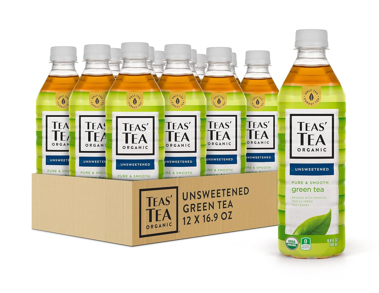 Unsweetened Pure Green Tea, Organic, Sugar Free, 0 Calories, 16.9 Ounce (Pack of