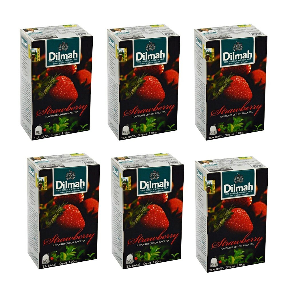 Dilmah Strawberry Flavored Ceylon Black Tea – 20 Tea Bags X 6 Packs