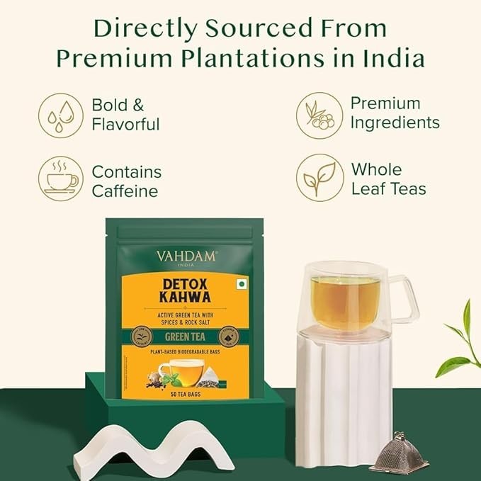 Indian Kahwa Green Tea Detox Weight Loss Herbal Tea Bags Ayurvedic Organic