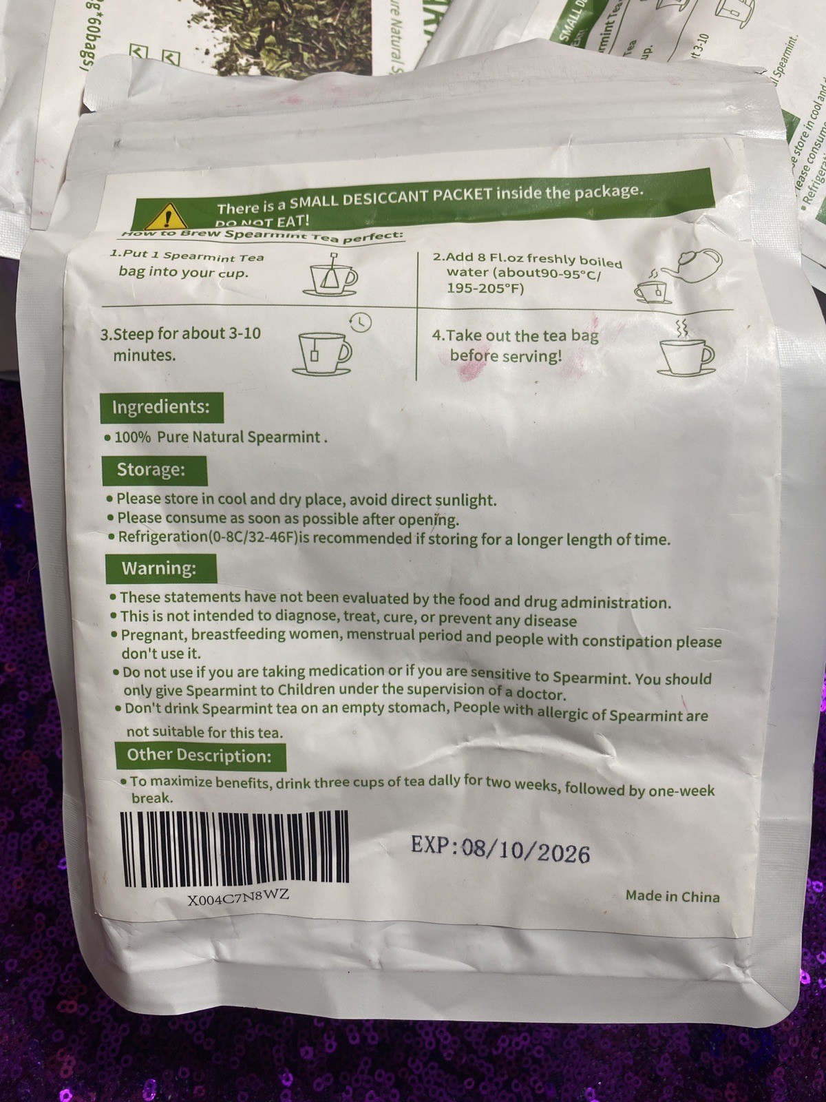 3x Pure Spearmint Tea Bags Caffeine Free Promote Digestion Relieve Anxiety 60bag