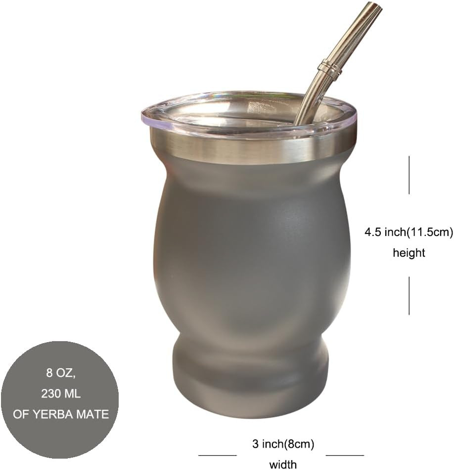 Beruth Bombilla Yerba Mate Gourd, 8Oz Stainless Steel Tea Cup Set with a Multifu