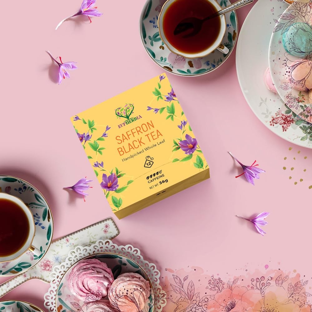 Saffron Black Tea, Handpicked, Highland Grown Whole Leaf Tea, Enriched with P…