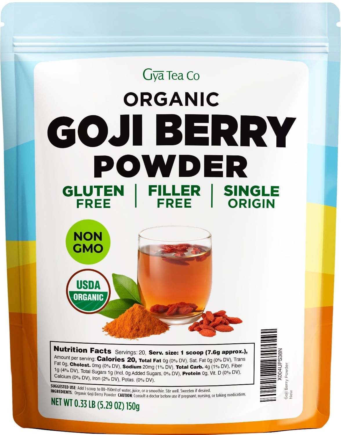 Gya Tea Co Goji Powder 100% USDA Organic for Smoothies Tea Baking 150 grams