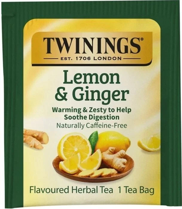 Twinings Lemon & Ginger Herbal Tea Bags, Caffeine Free, 50 Count Box