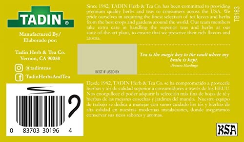 Tadin Lemon Ginger Tea Blend Caffeine Free Herbal Tea 24 Count Decaf Bags