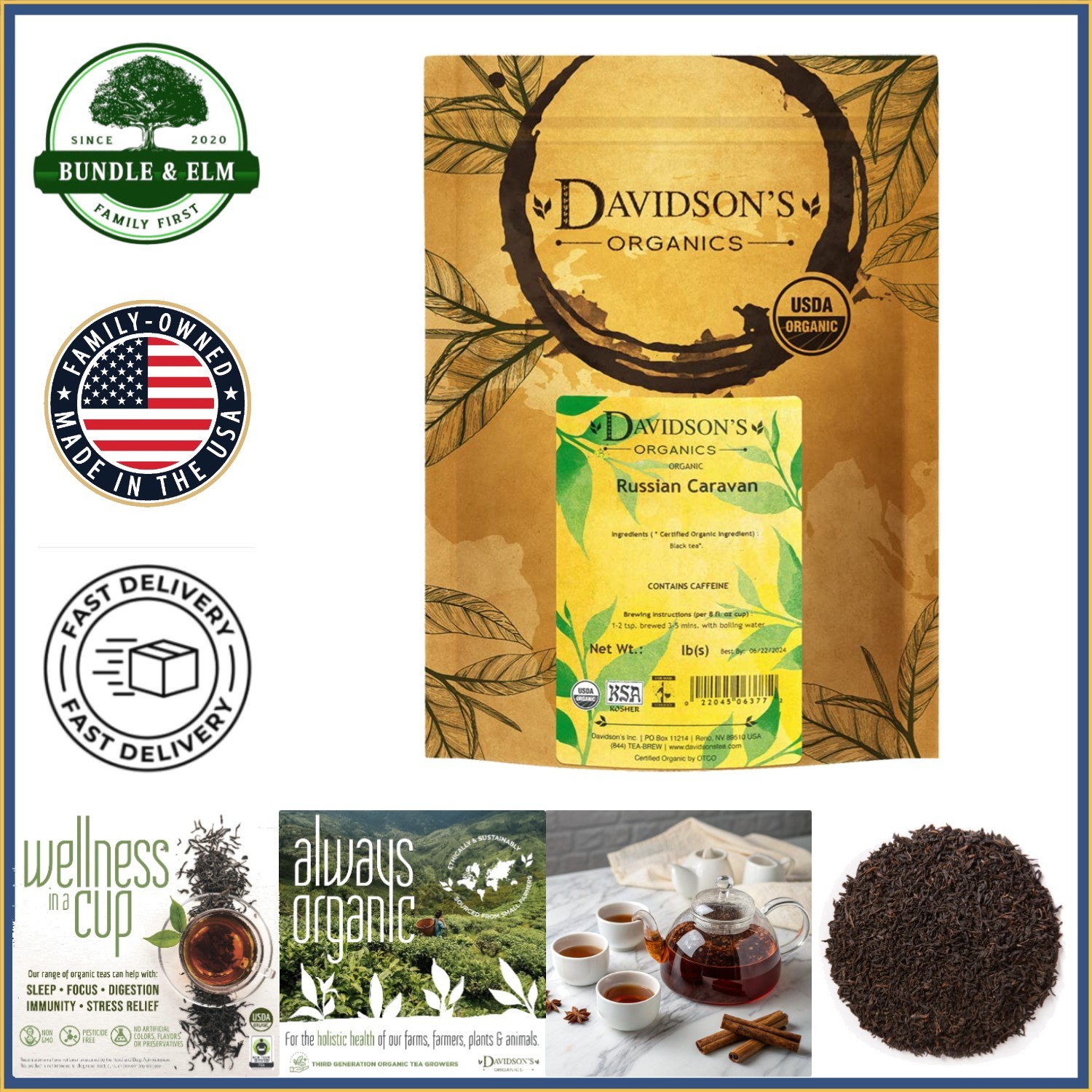 Russian Caravan Black Tea, 16 Ounce Loose Leaf Bag for Stress Relief