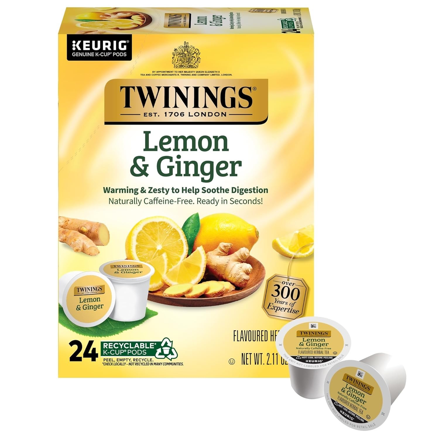 Twinings Lemon & Ginger Herbal Tea 24 to 144 Keurig K cups Pick Any Quantity