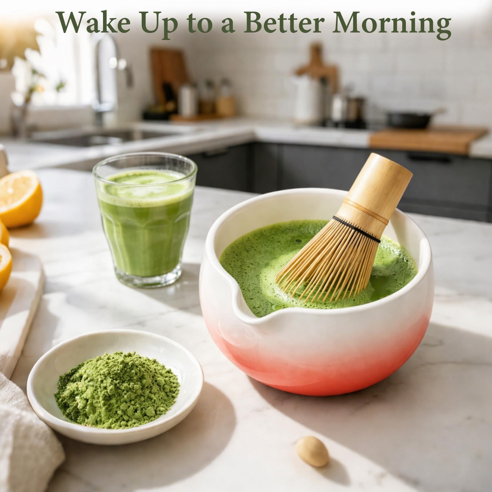Matcha Whisk Set, Ceramic Matcha Set Includes Bowl & Holder, Bamboo Whisk (Ch…