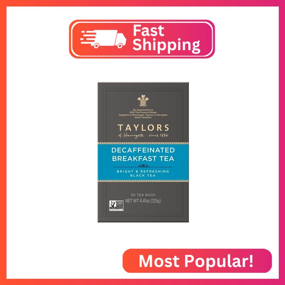 Taylors of Harrogate Decaffeinated Breakfast, Black Tea, Pillow Bags, 50 Count,