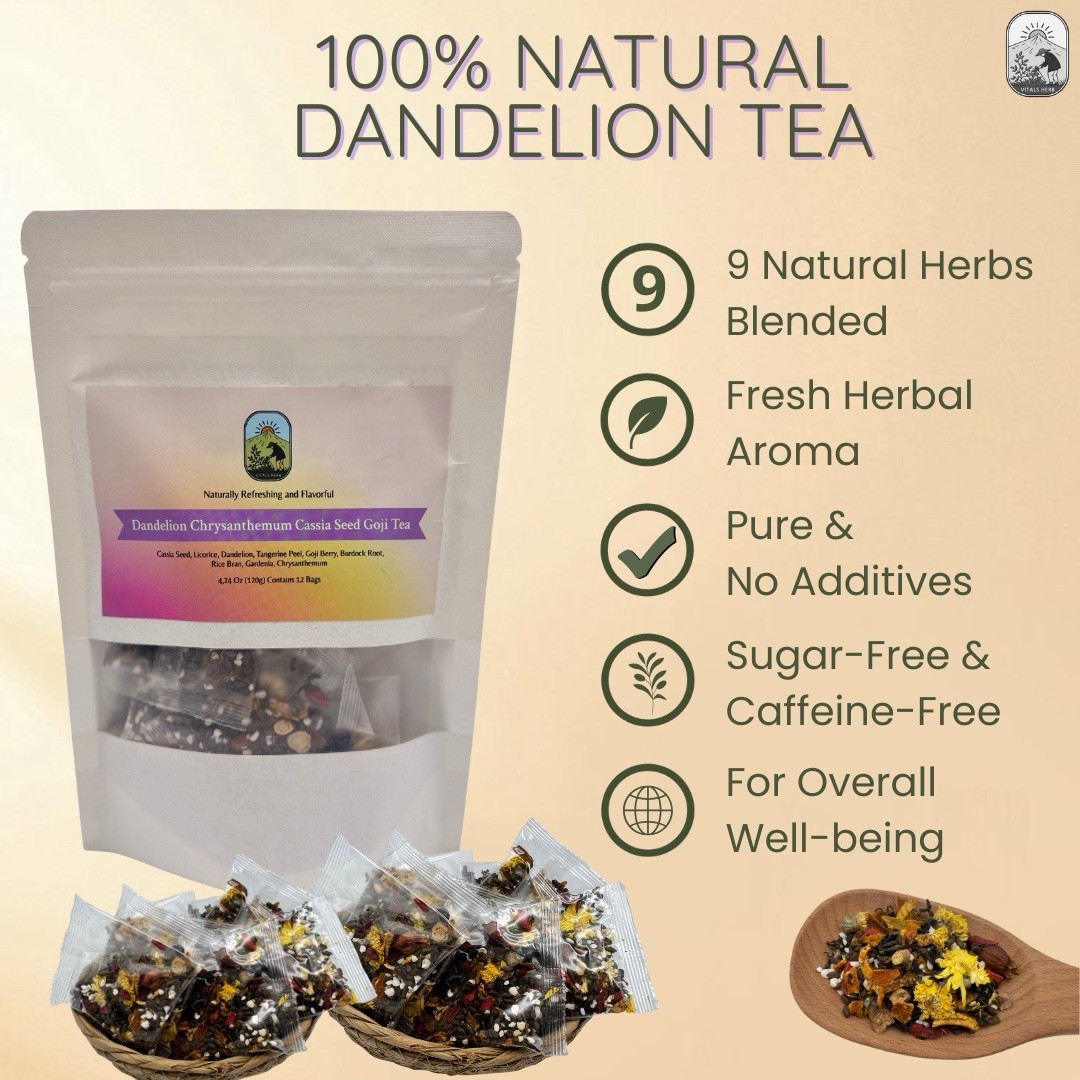 Dandelion Wolfberry Goji Botanical Herbal Tea Caffeine-Free 12 bags 120G Vitals