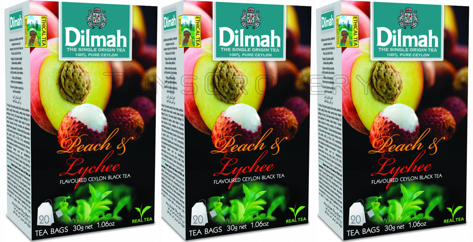 3 DILMAH PEACH & LYCHEE Flavor Ceylon Black Tea Sri Lanka Origin (60 servings)
