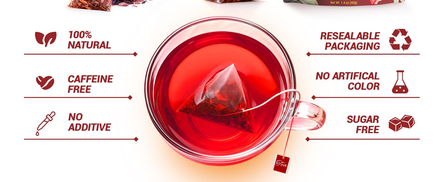 Hibiscus Tea Bags, Hibiscus Flower Herbal Tea – Rich in Vitamin C, Caffeine